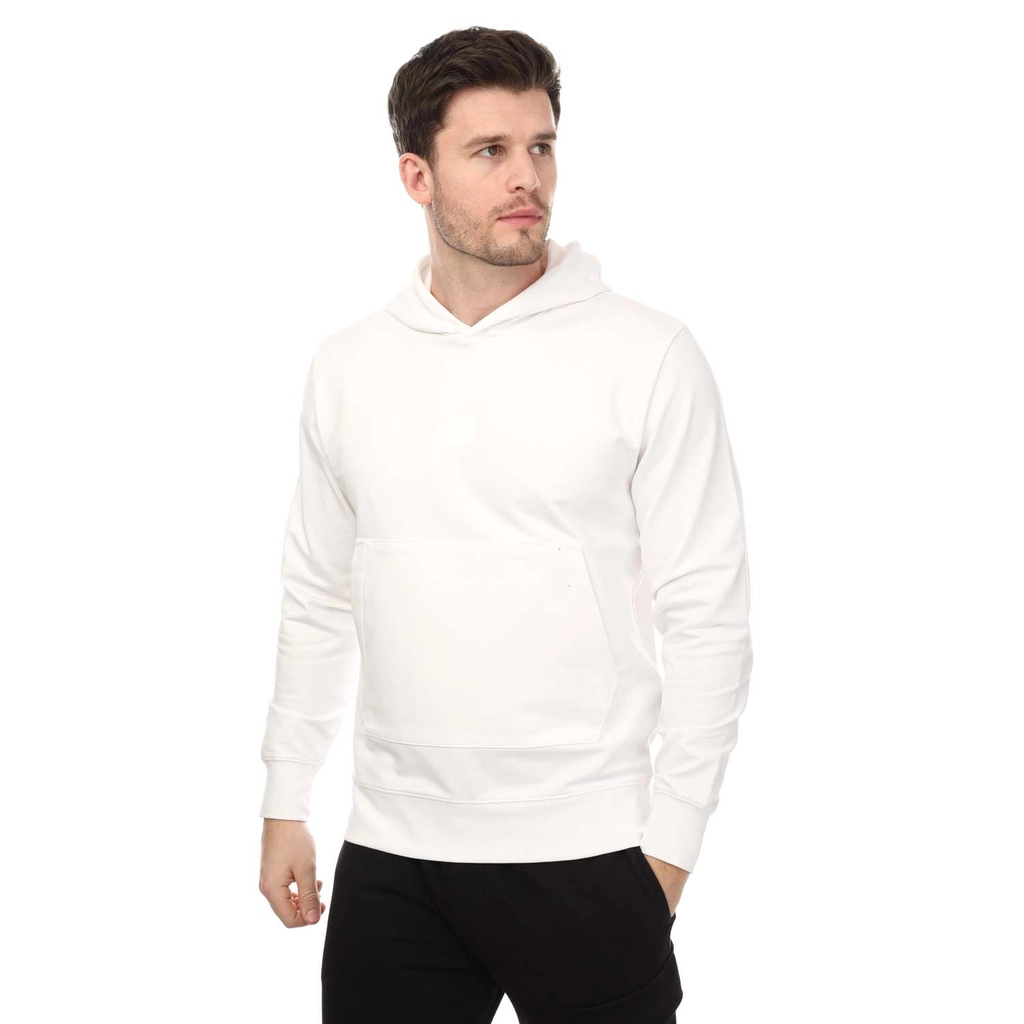 CP Company Mens Logo Cotton Hoodie in White - Size Medium